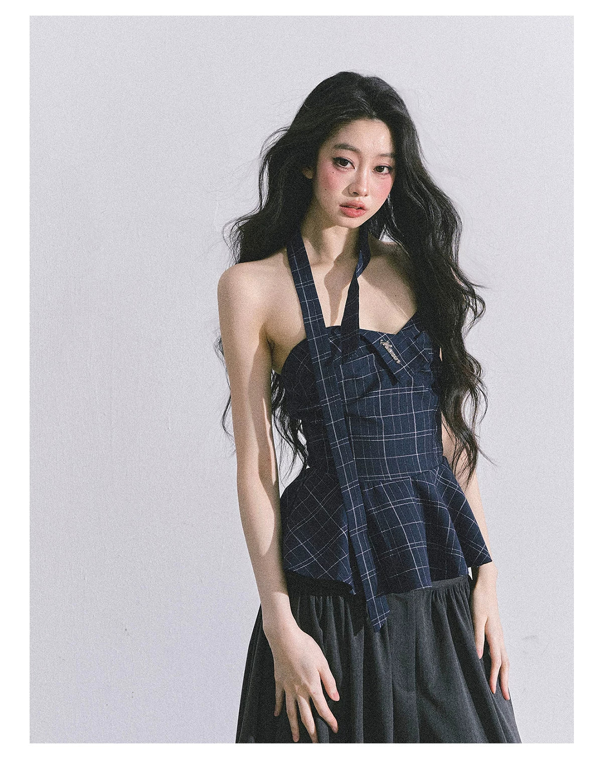 “Blue Rhythm” Plaid Corset Peplum Tube Top