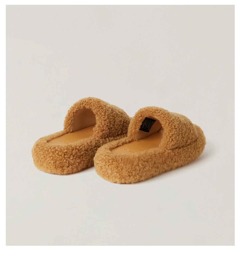 Compass Shearling Slide Sculpted Cross Emblem Sandals - CHINASQUAD