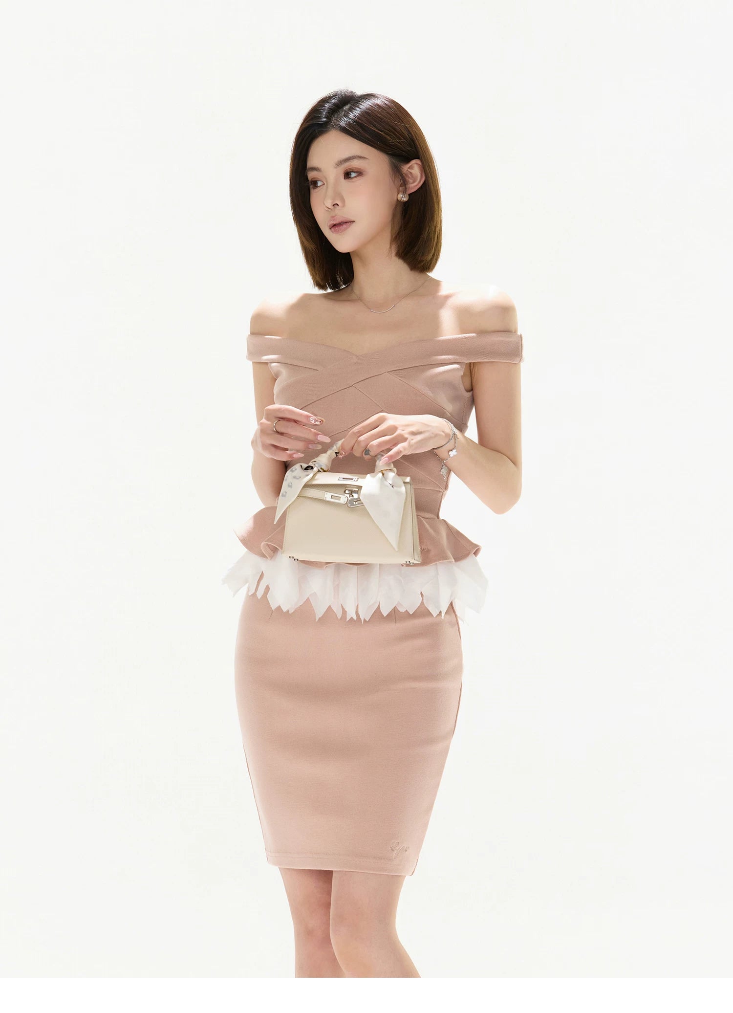 Elegant Tweed Off-Shoulder Two-Piece Skirt Set
