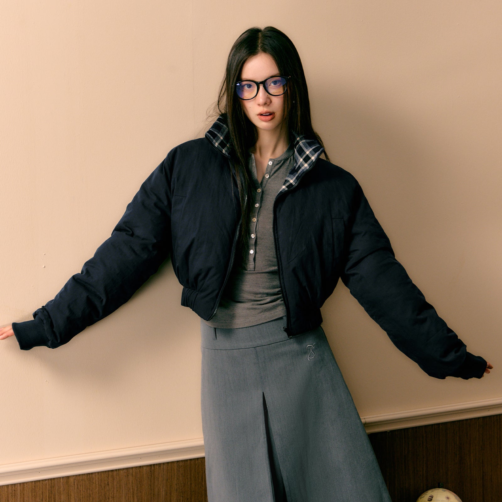 Blue Plaid Reversible Coat - CHINASQUAD