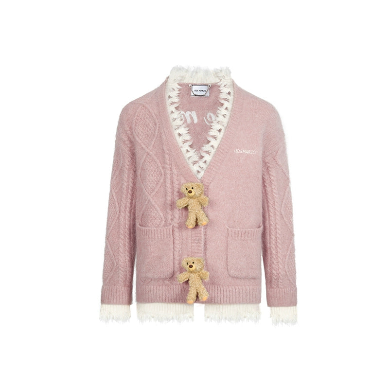 3D Plush Button Layered Knit Cardigan