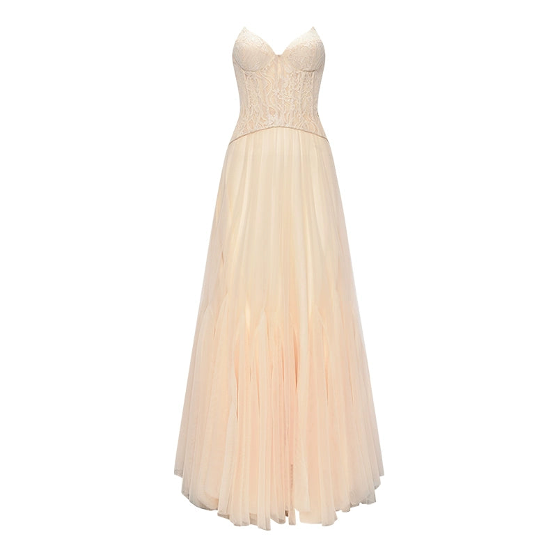 Heavy Lace Corset Mesh Maxi Dress - CHINASQUAD