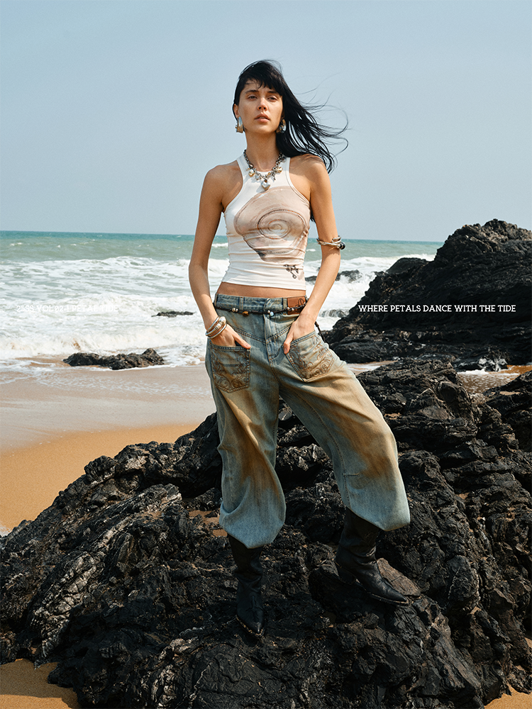 Floral Print Rhinestone Vest - CHINASQUAD