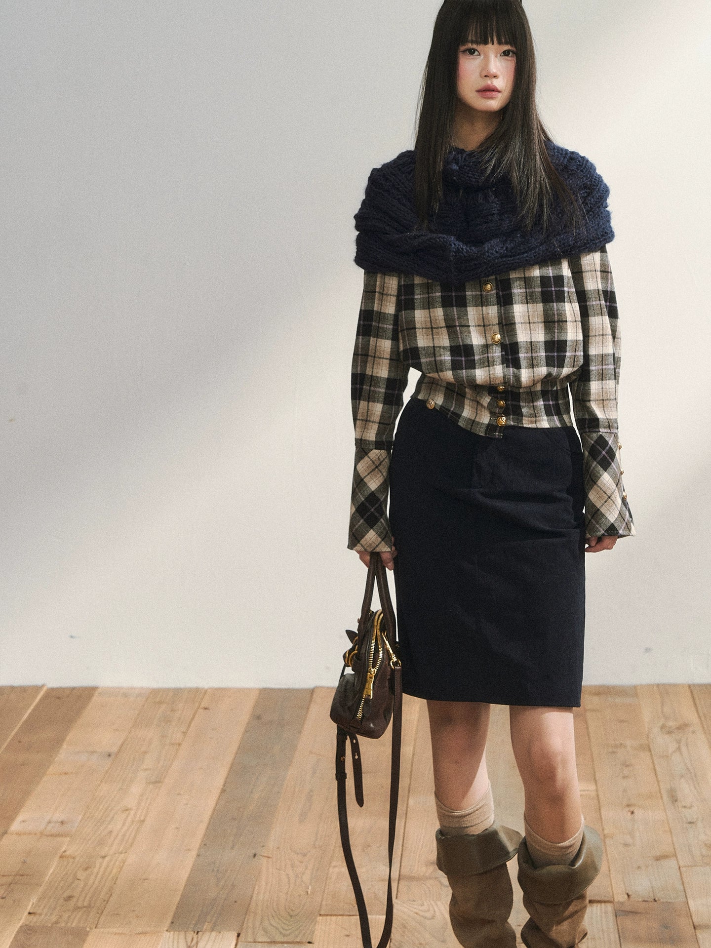 Two-Tone Knitted Fuzzy Pullover Shawl