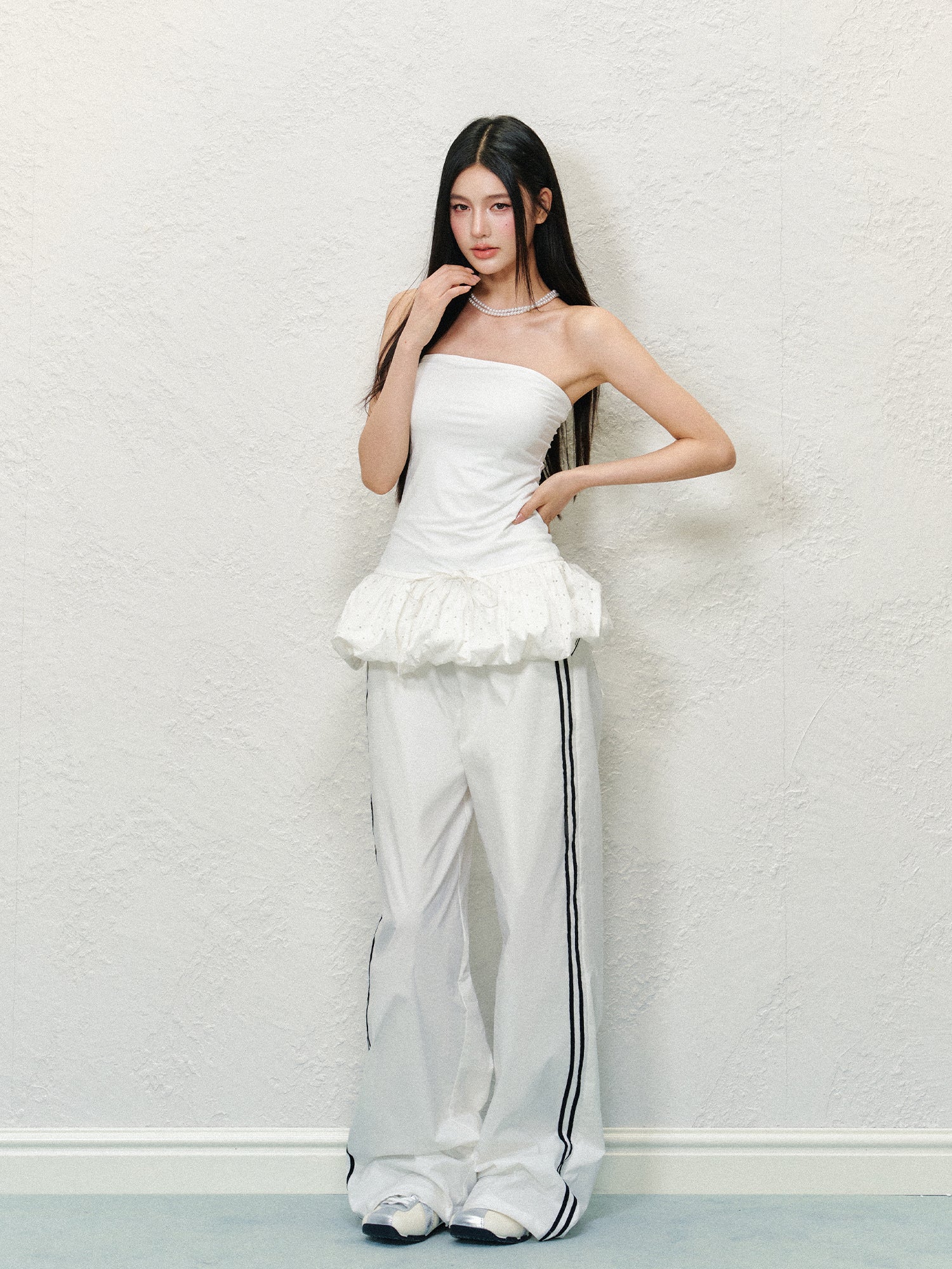 Lace Trim Pleated Wide-leg Pants - CHINASQUAD