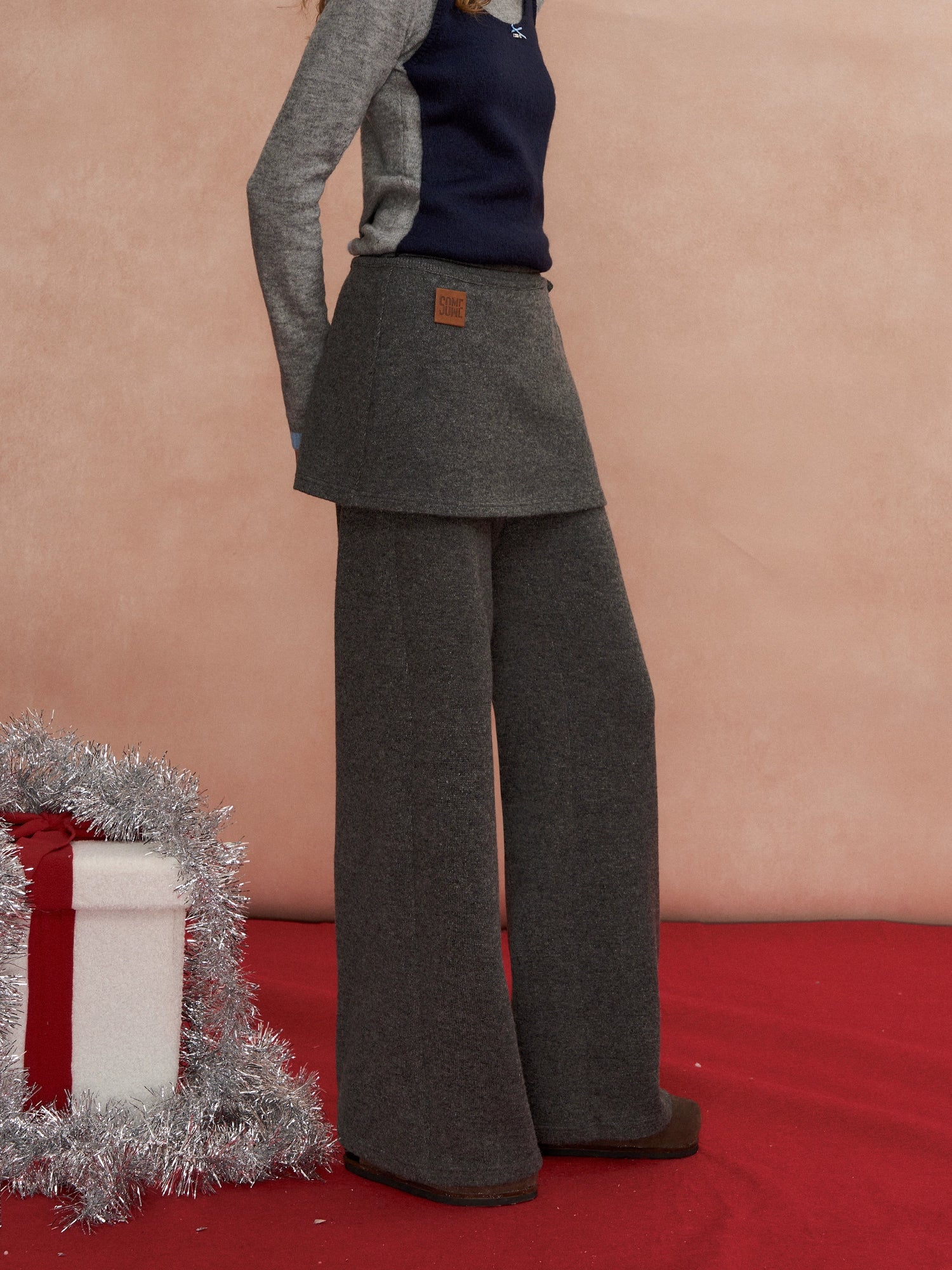 Detachable Scarf-Detail Flared Trousers