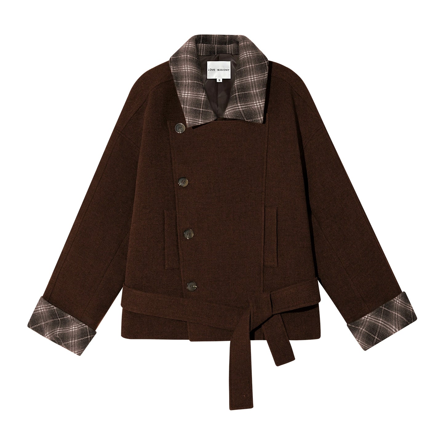 Plaid Panel Belted Wool-Blend Jacket