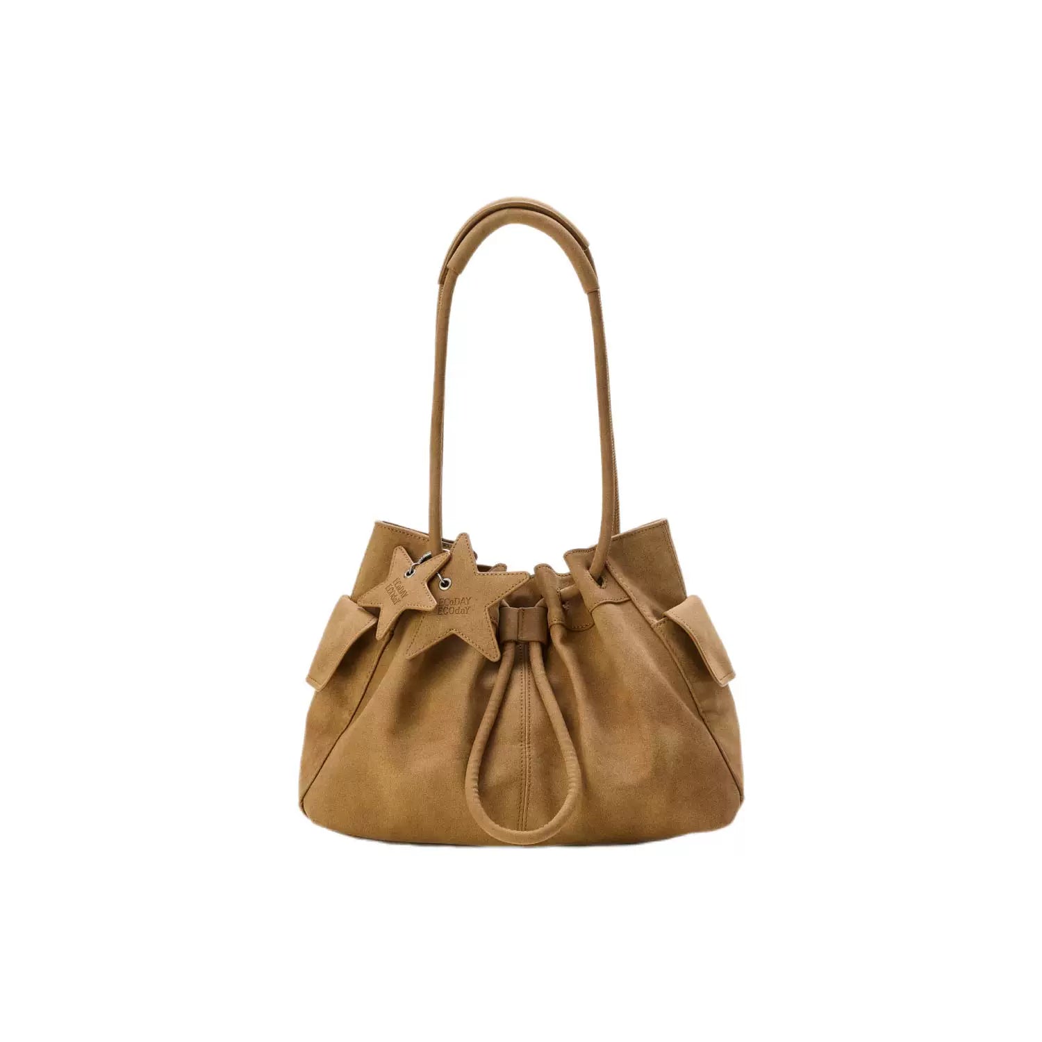 Pebbled Leather Drawstring Cloud Shoulder Bag ECODAY