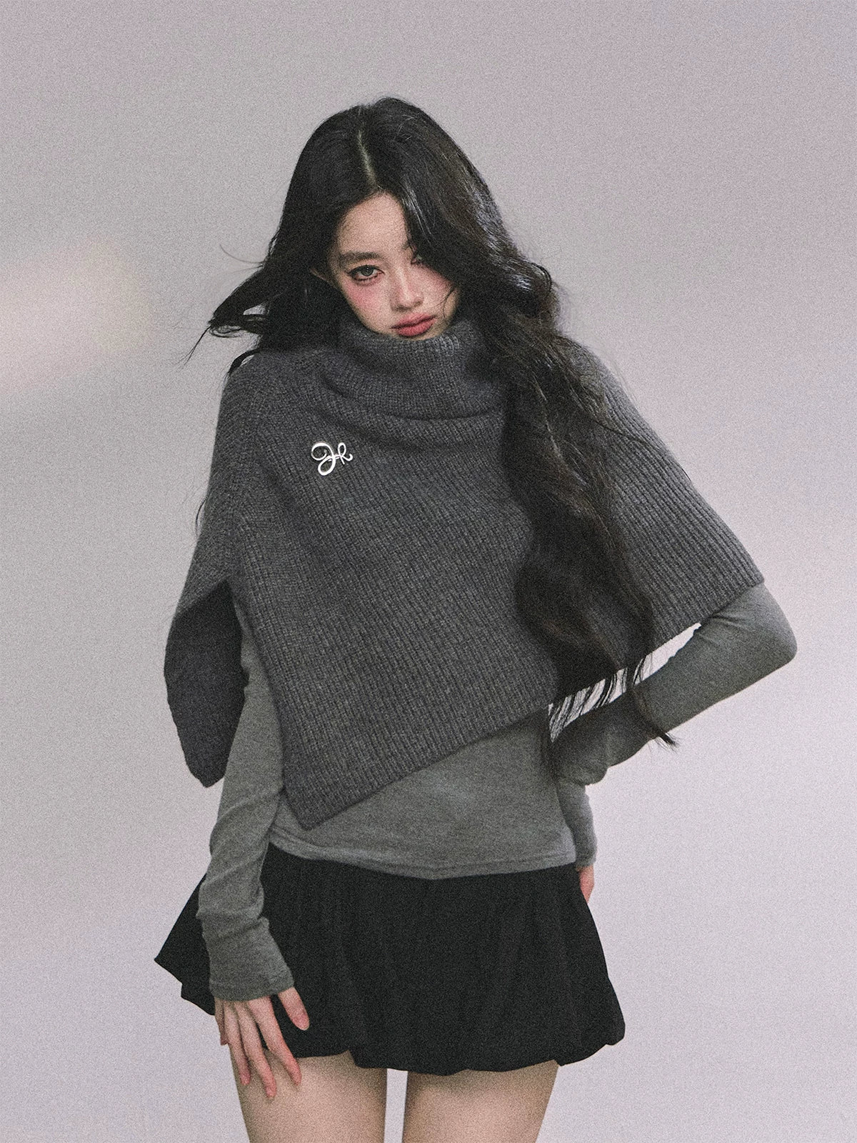 French High-Neck Knit Sweater