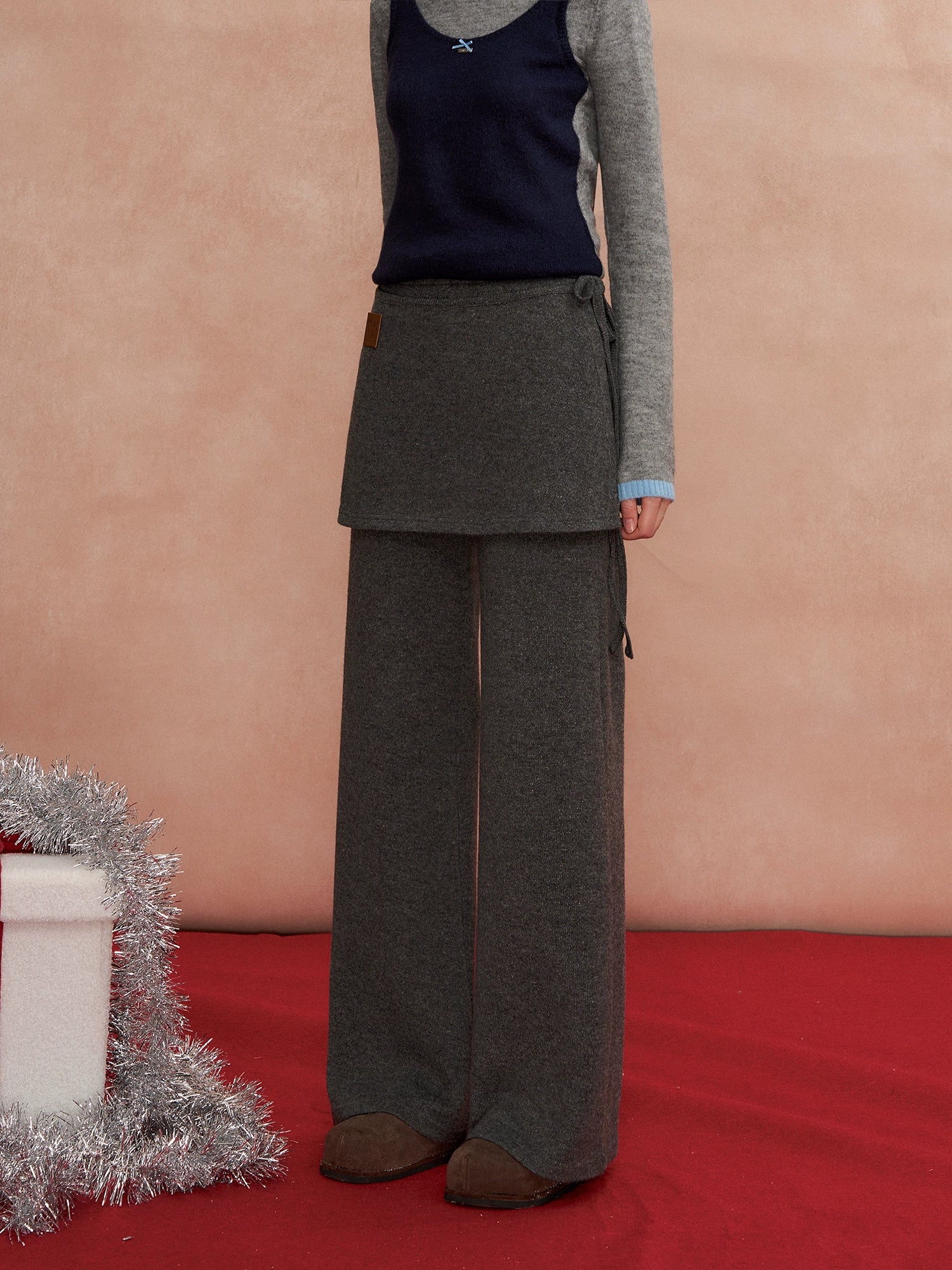 Detachable Scarf-Detail Flared Trousers