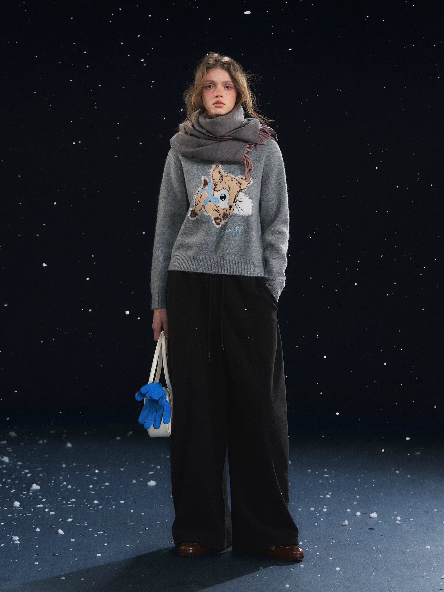 Plush Deer Jacquard Crewneck Sweater