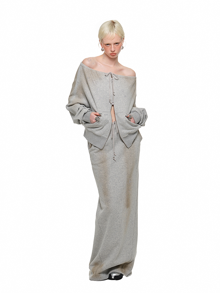Mud Dyed Rhinestone Sweatshirt & Pant Set - CHINASQUAD