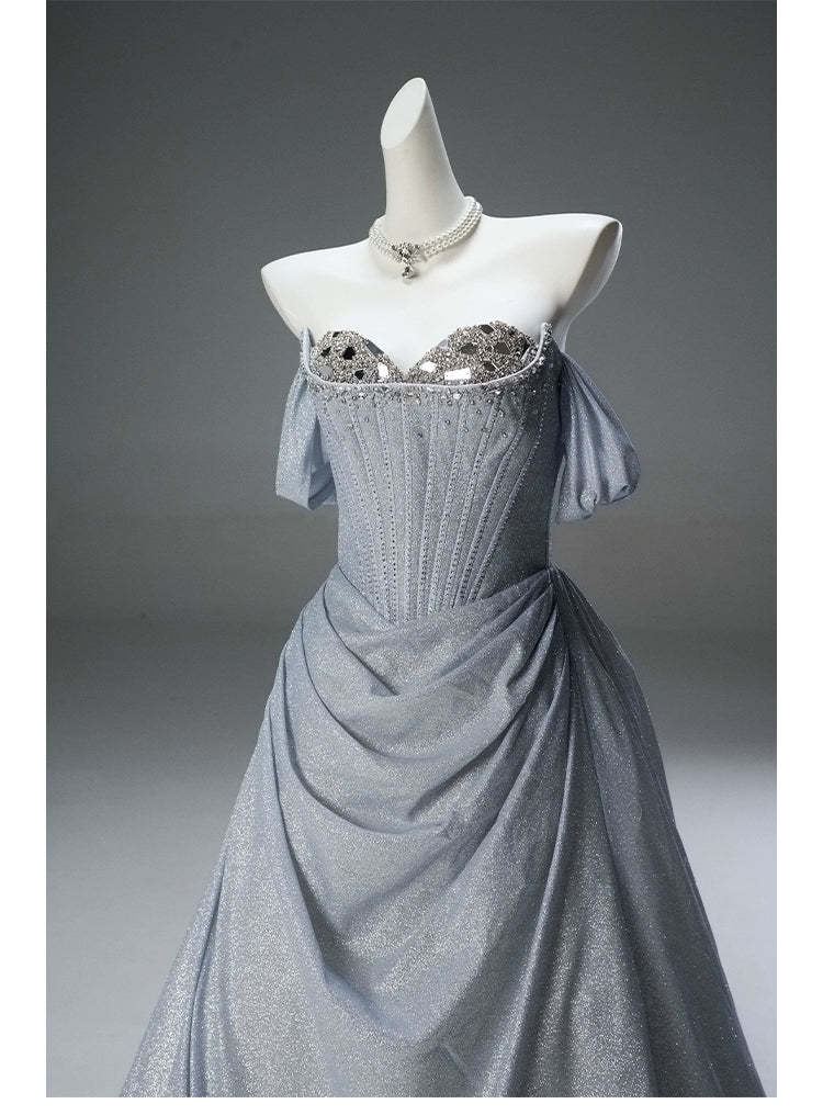 Elegant Silver Crystal Couture Gown