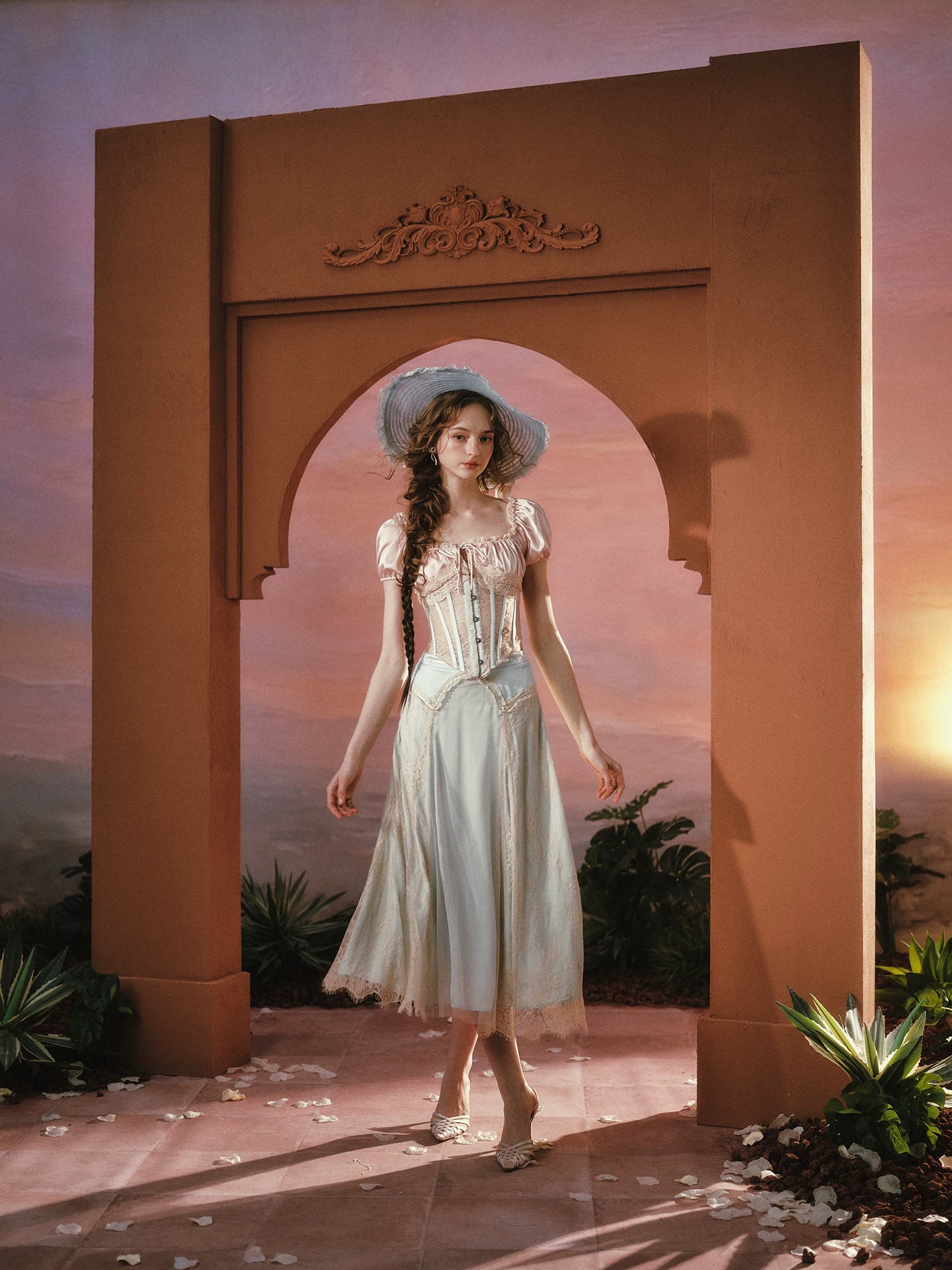 Blush Court Satin Corset Top & Midi Skirt Set