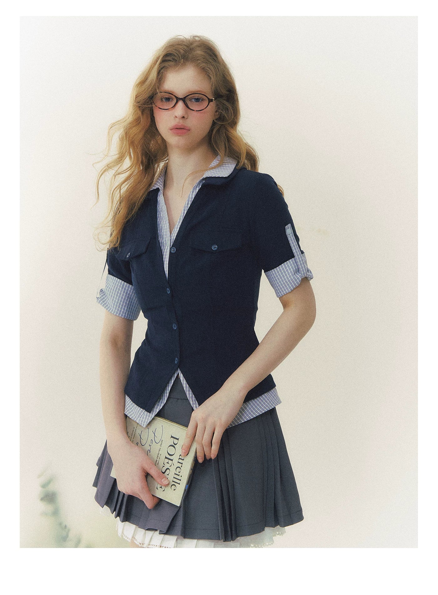 Contrast Plaid Layered Polo Shirt