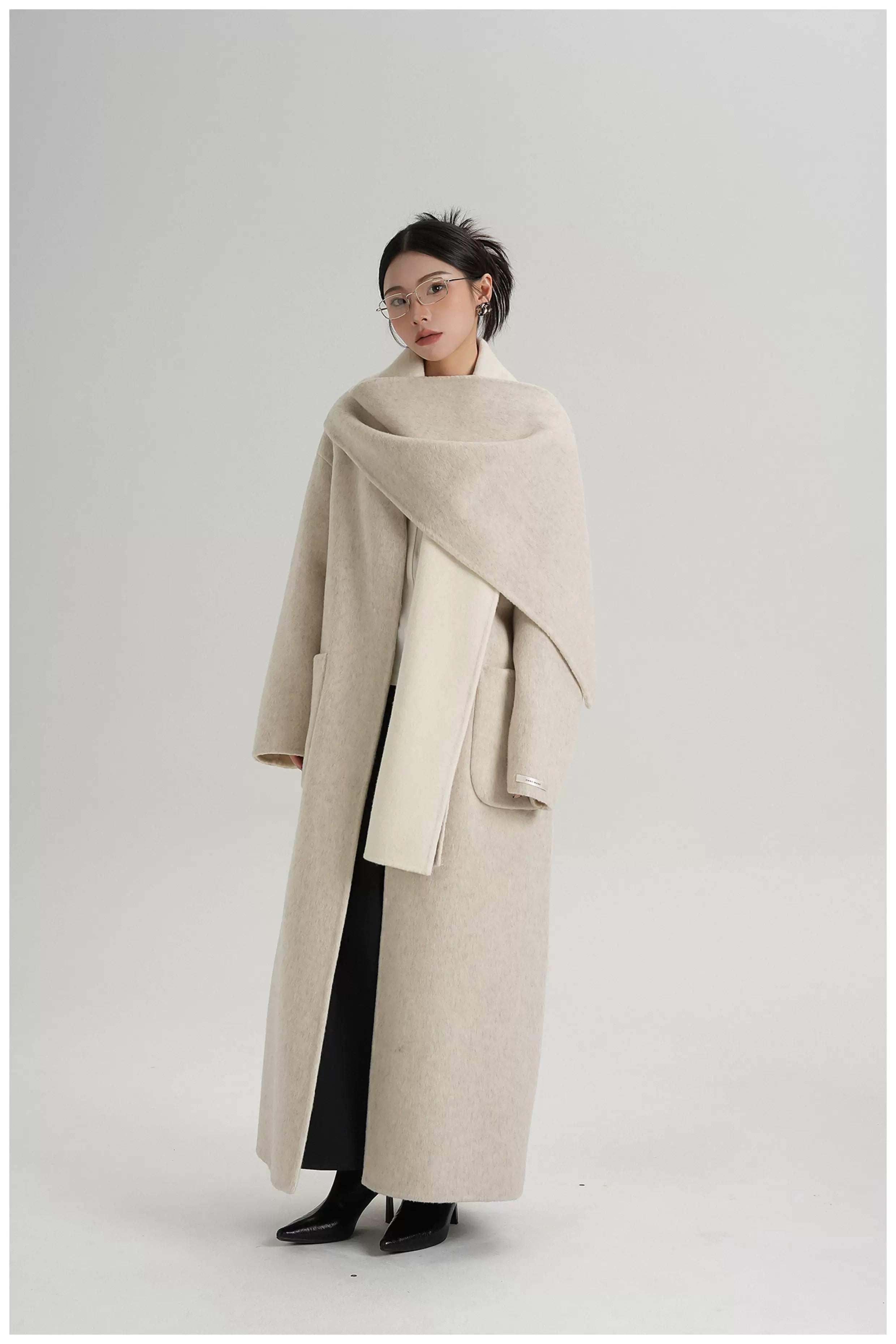 Two-Tone Double-Faced Wool Long Coat