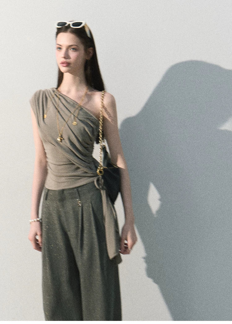 White Jade Asymmetric Draped T-Shirt