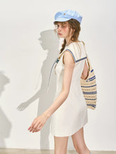 Navy Collar Color-Blocking Waist-cinching Dress - CHINASQUAD