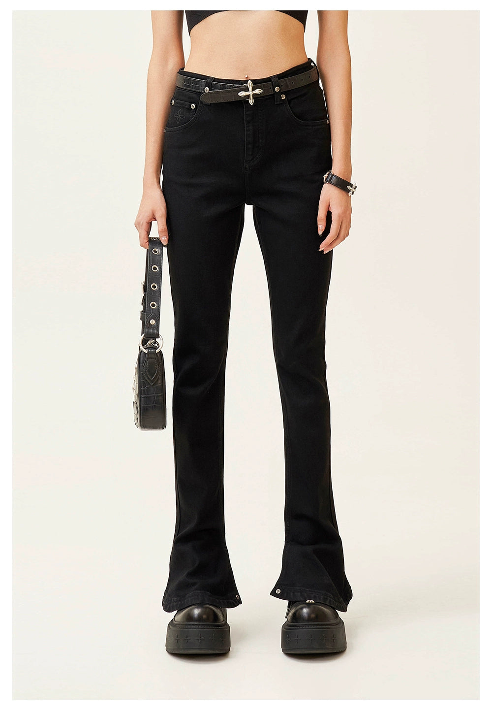 Compass High-waisted Stretch Denim Pants - CHINASQUAD