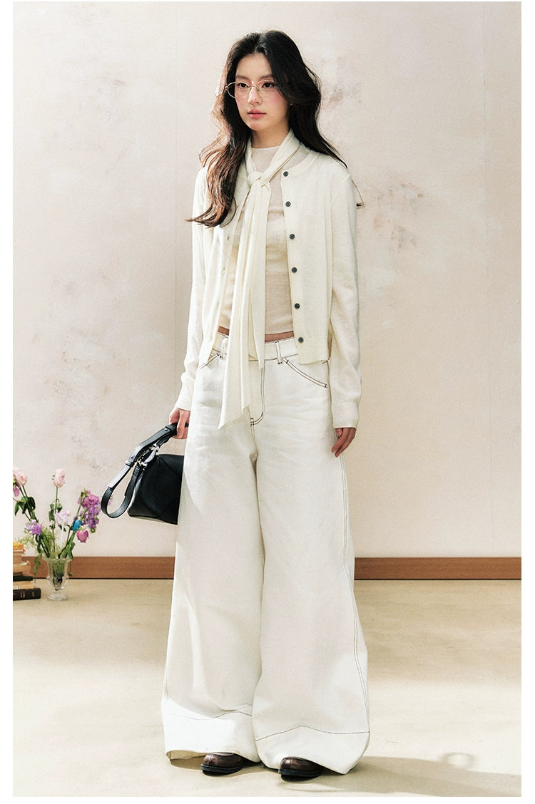 Gray-White Two-Tone Vintage Knitted Sweater - CHINASQUAD