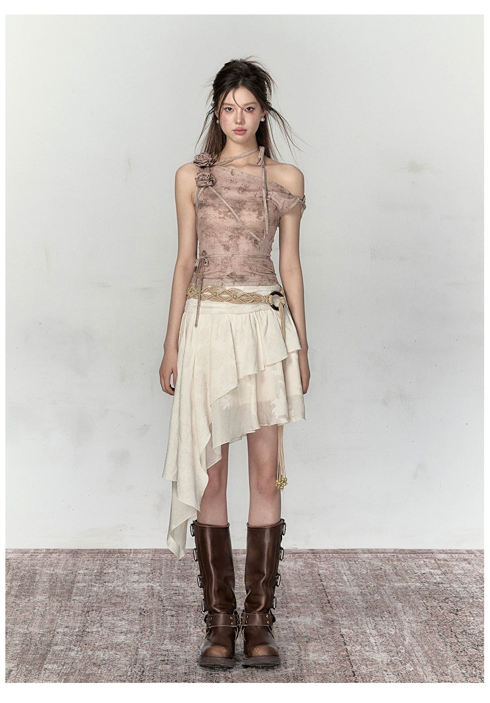Apricot & Ombre Khaki Rose Camisole Top - CHINASQUAD