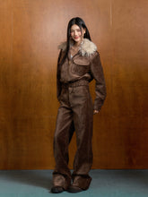 Suede High-waisted Folded Cuff Trousers - CHINASQUAD