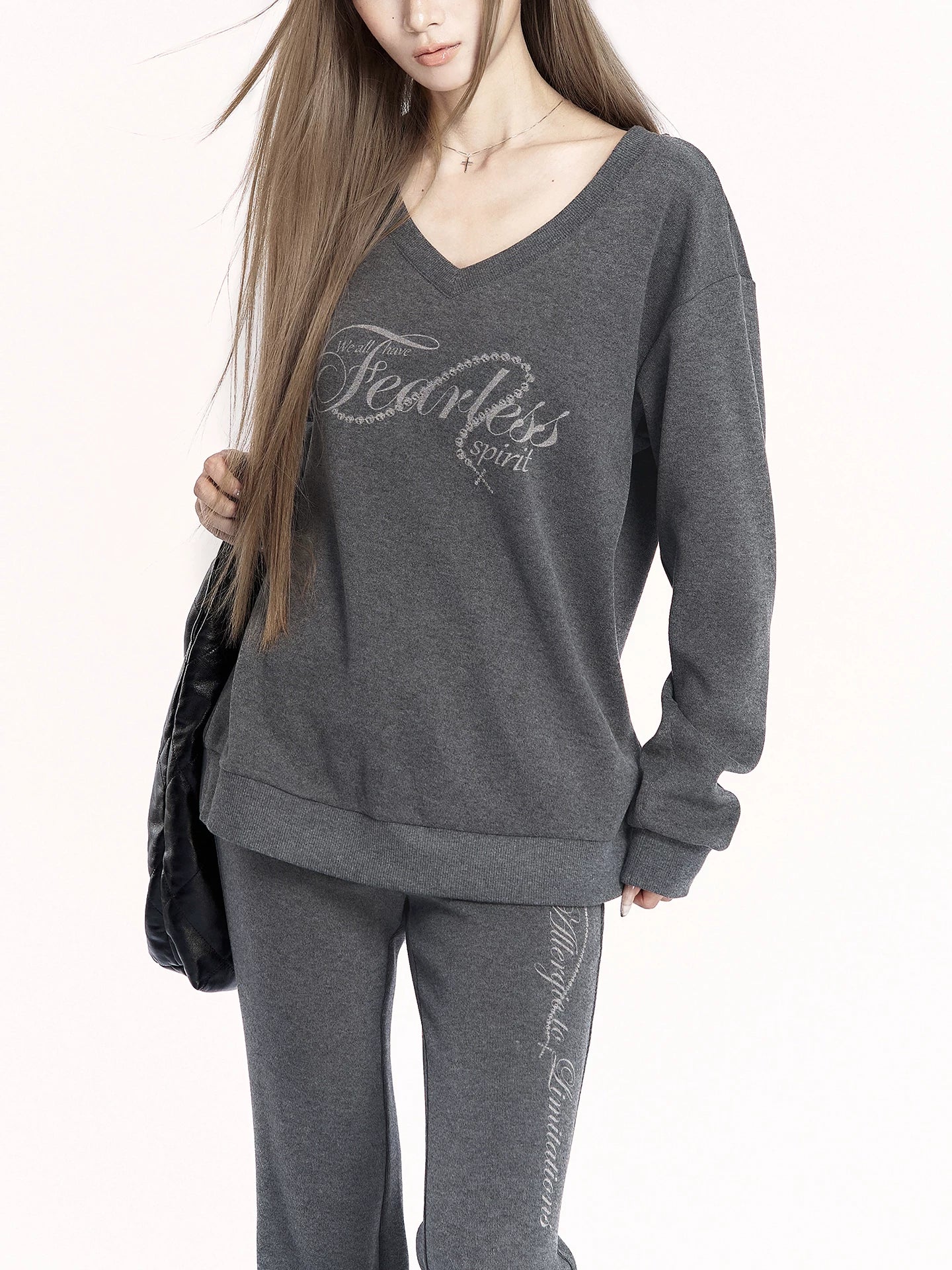 V-Neck Sweatshirt & Flared Pants Set