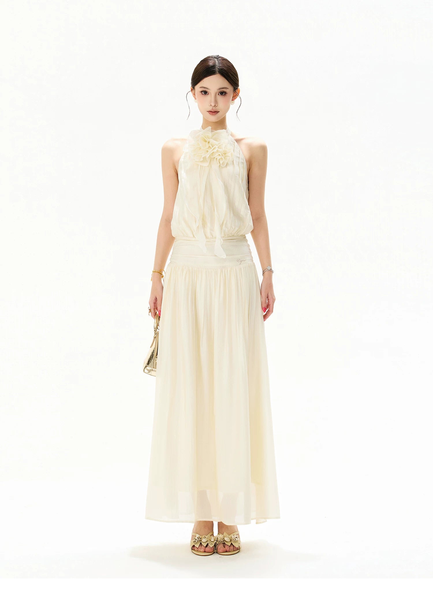 Floral Halterneck Draped Maxi Dress