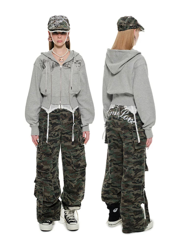 White & Gray Cropped Hoodie Cardigan - CHINASQUAD