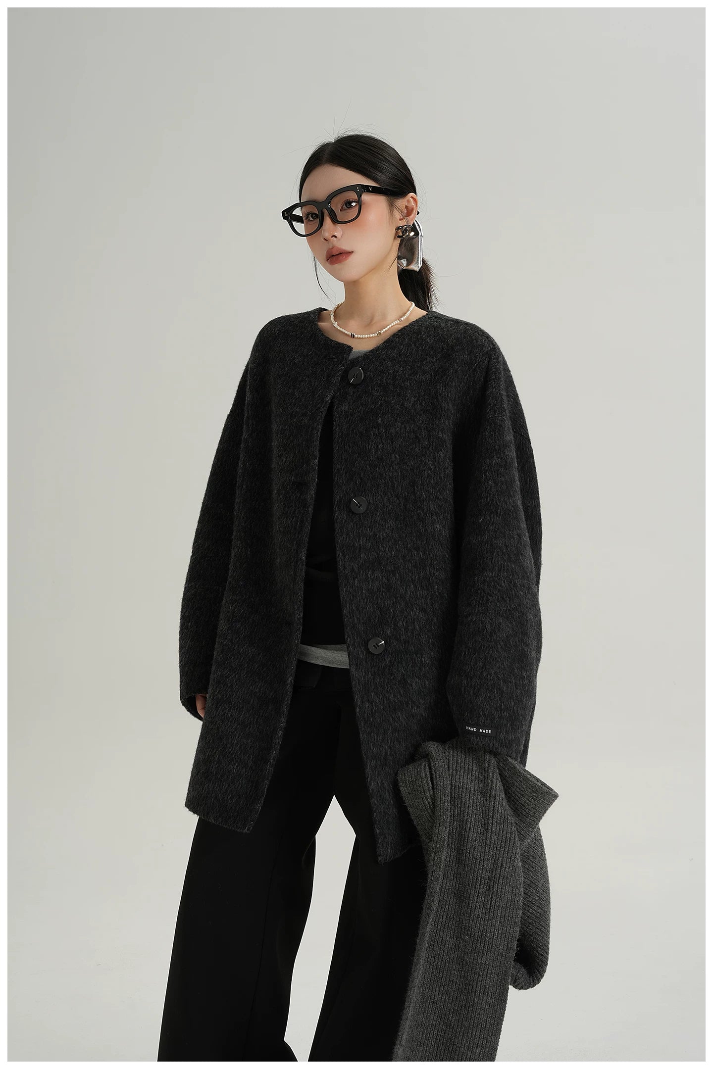 Knitted Hooded Scarf Mid-Length Wool Coat