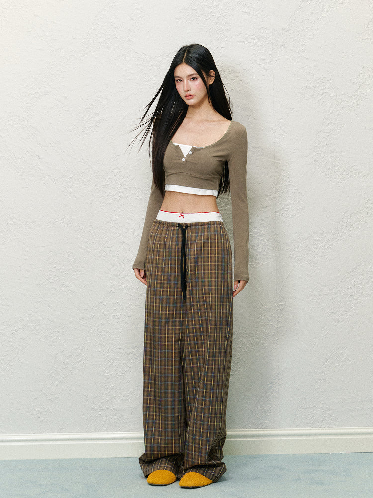 Double Waistband Spliced Fake Two-Piece Long Pants - CHINASQUAD