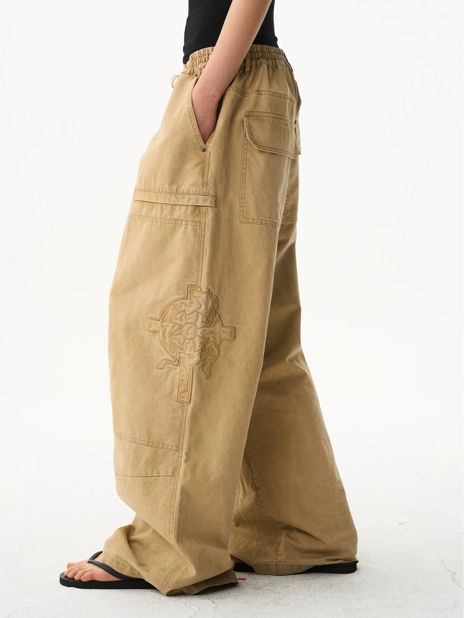 Vintage Washed Embroidered Workwear Baggy Pants