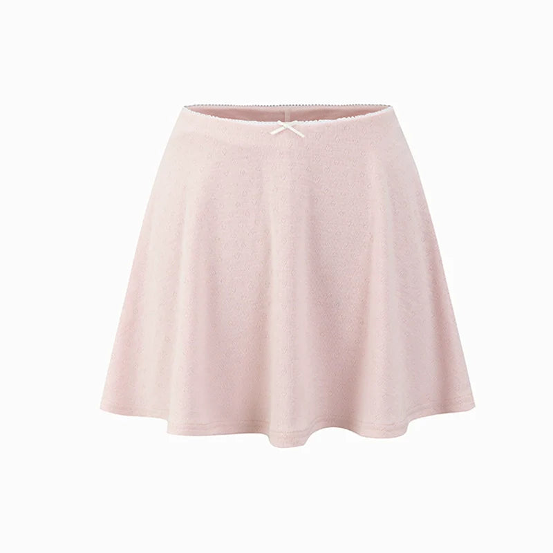 Pink Square Neck Short Sleeve T-shirt & Skirt Set