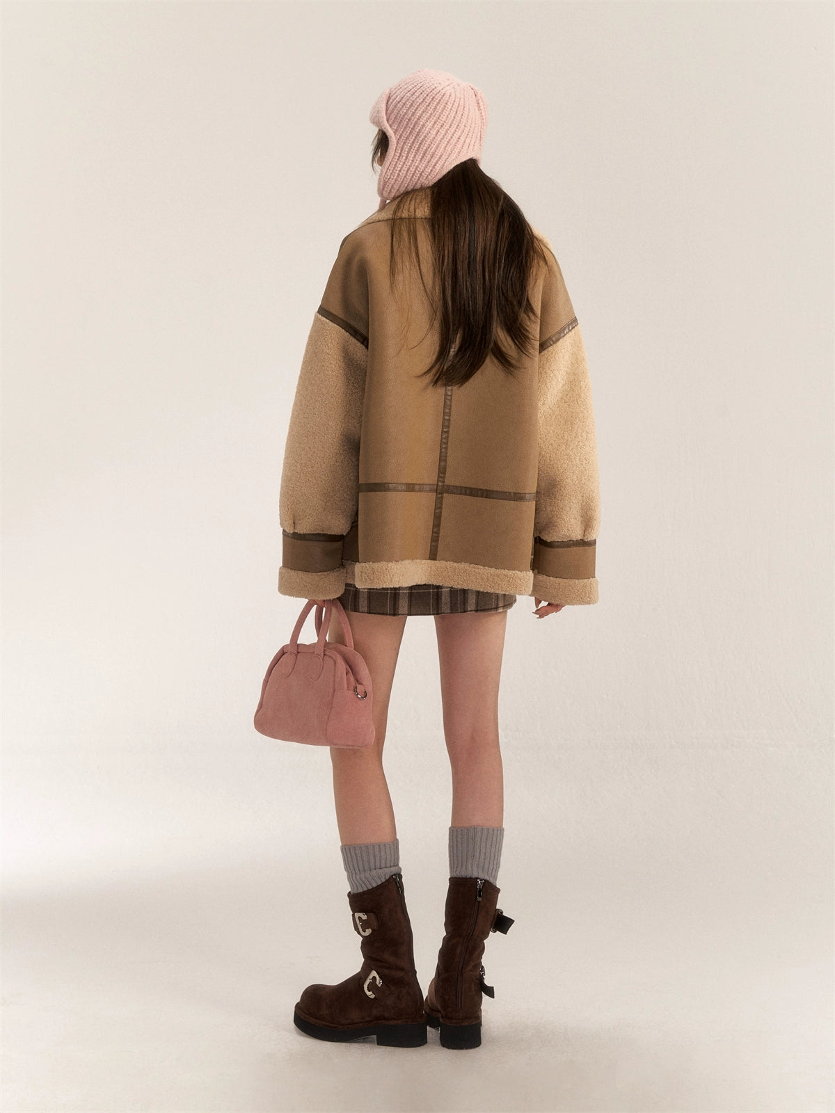 (Final Sale) Color Block & Striped Faux Lamb Wool Coat - CHINASQUAD