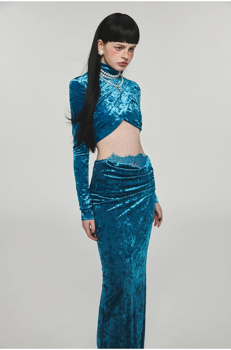 Velvet Turtleneck Crossed Blouse - CHINASQUAD