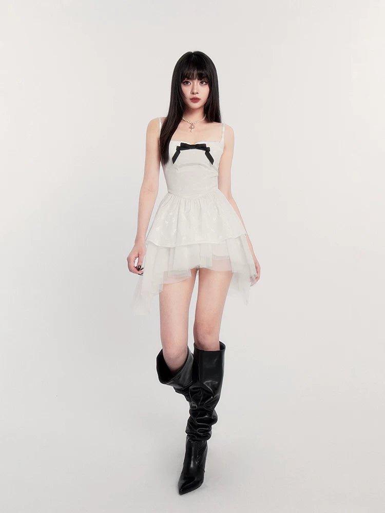 Night Bow Puff Irregular Camisole Dress