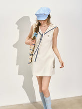 Navy Collar Color-Blocking Waist-cinching Dress - CHINASQUAD