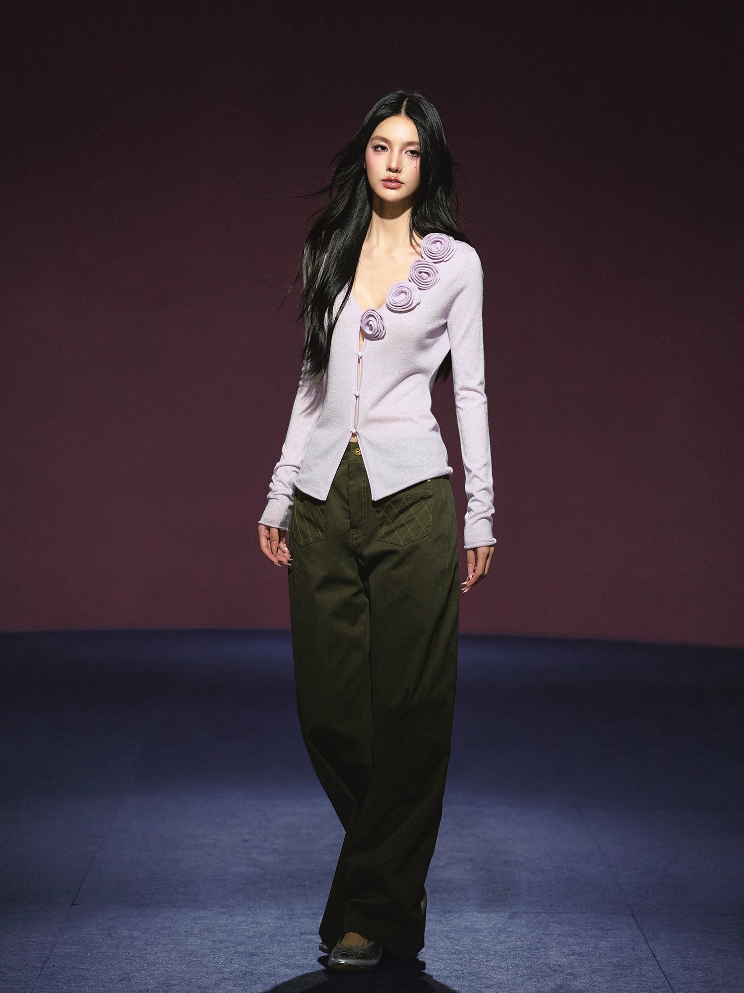 3D Rose Appliqué Sheer Knit Cardigan - CHINASQUAD