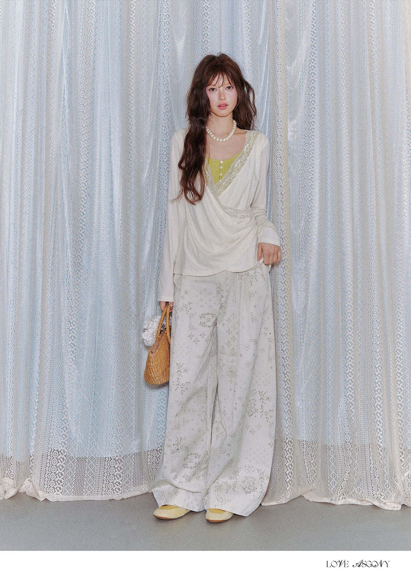 Tencel Lace Contrast Layered Cross-Drape Blouse