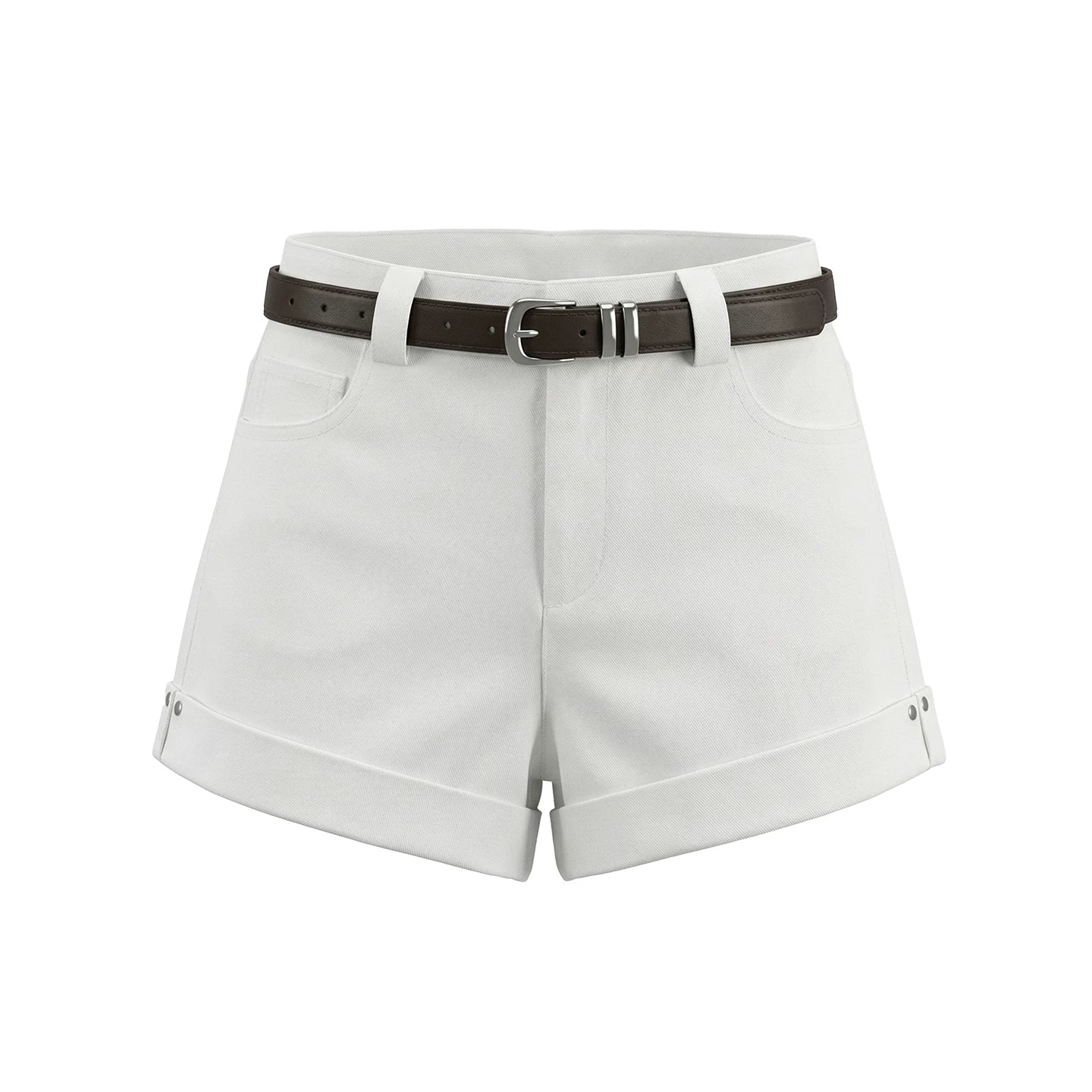High-Waisted Straight-Leg Denim Shorts with Rolled Hem