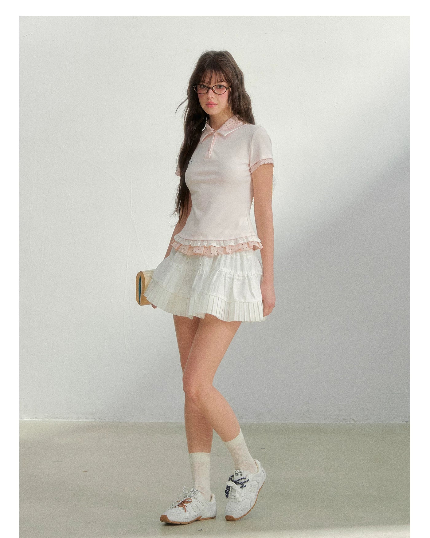 Vintage Layered Polka Dot Collar Knit Polo Tee