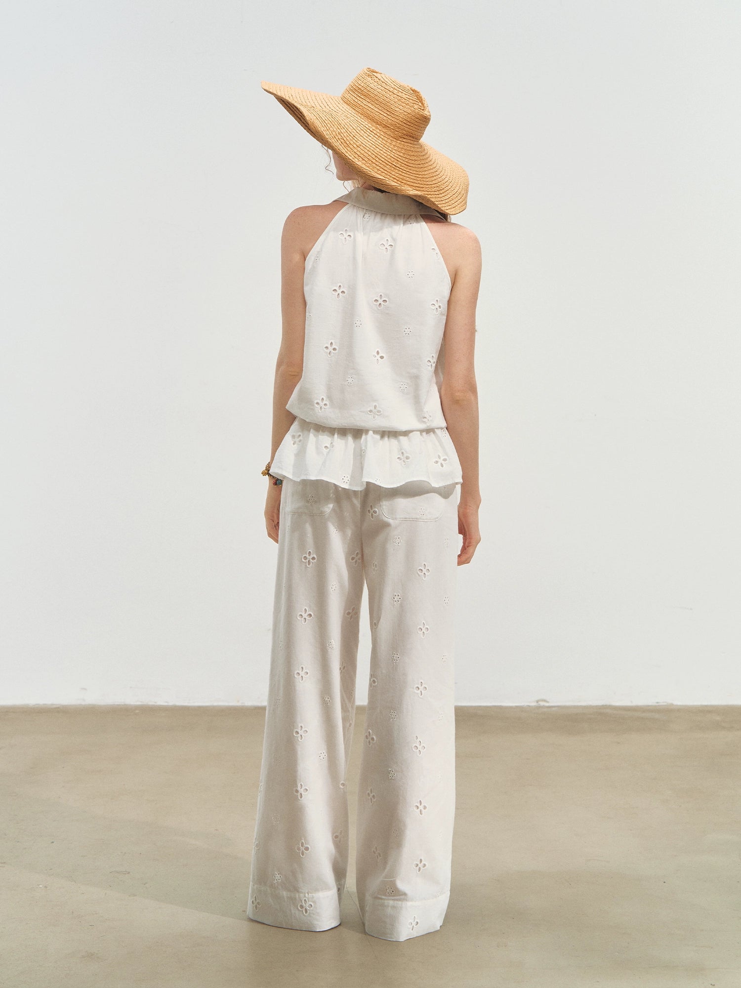 French-Style Printed Sleeveless Halter Tie-Up Top - CHINASQUAD