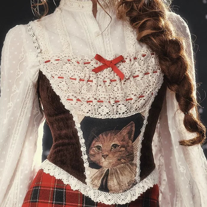 Christmas Night Corset Top & Plaid Skirt Set