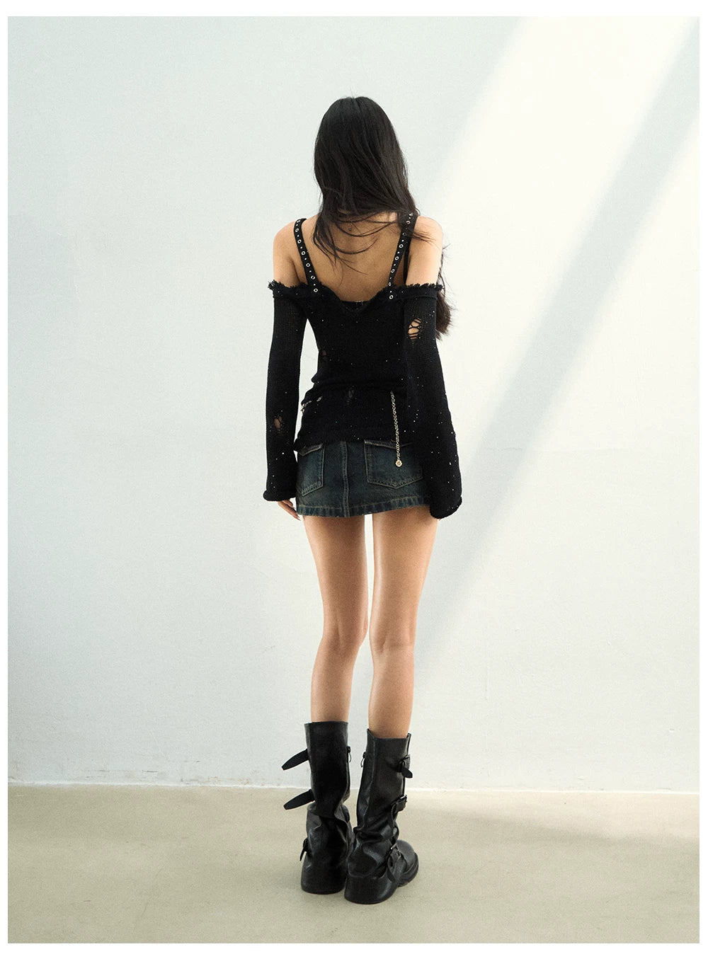 Distressed Off-Shoulder Knit Top