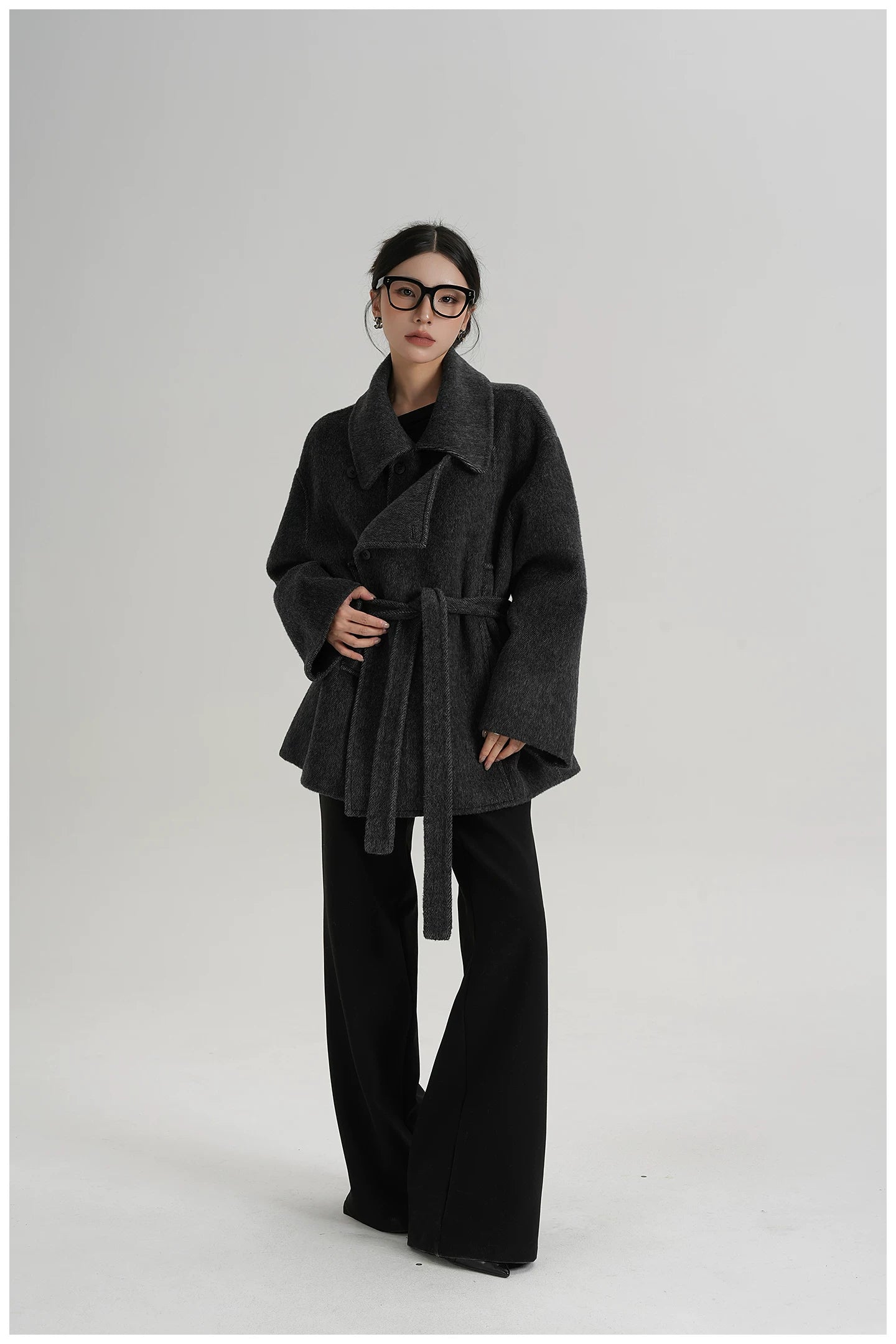 Tie-Detail Patchwork Double-Faced Wool Jacket