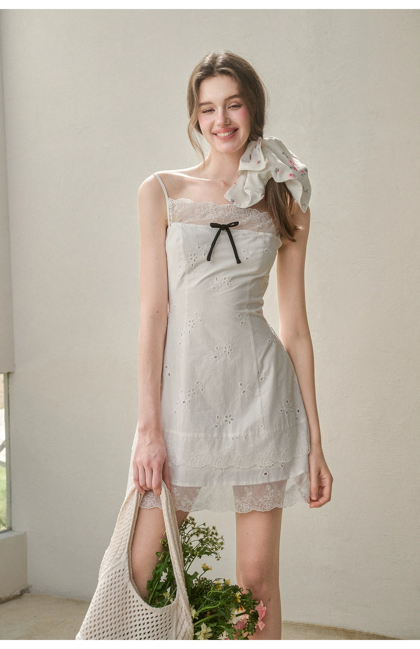 Cotton Embroidered Lace Slip Dress - CHINASQUAD