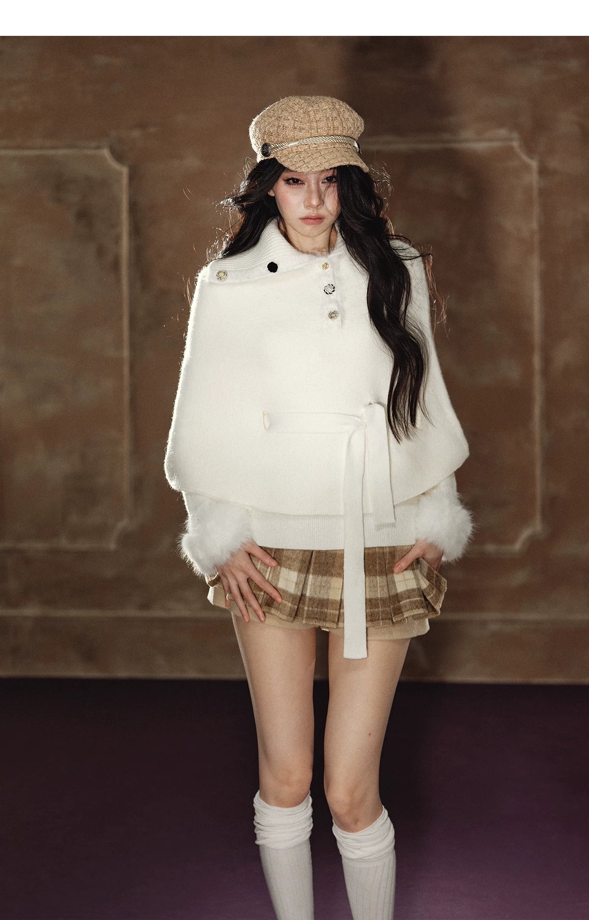 Soft Wool Plaid Pleated Mini Skirt