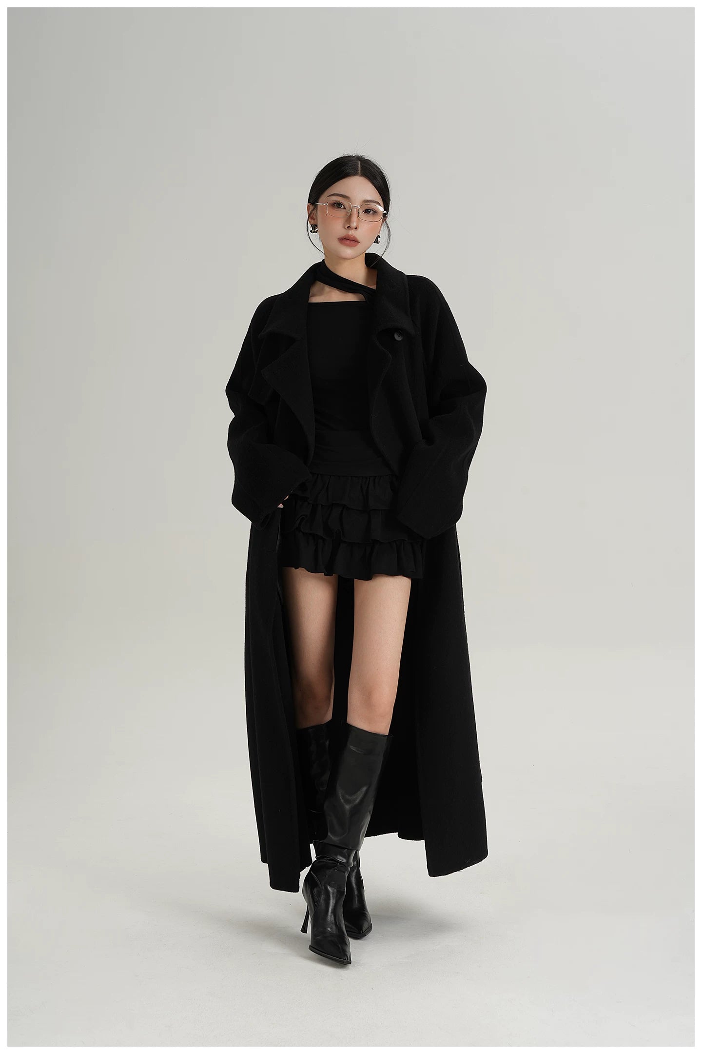 Armor-Collar Long Wool Coat