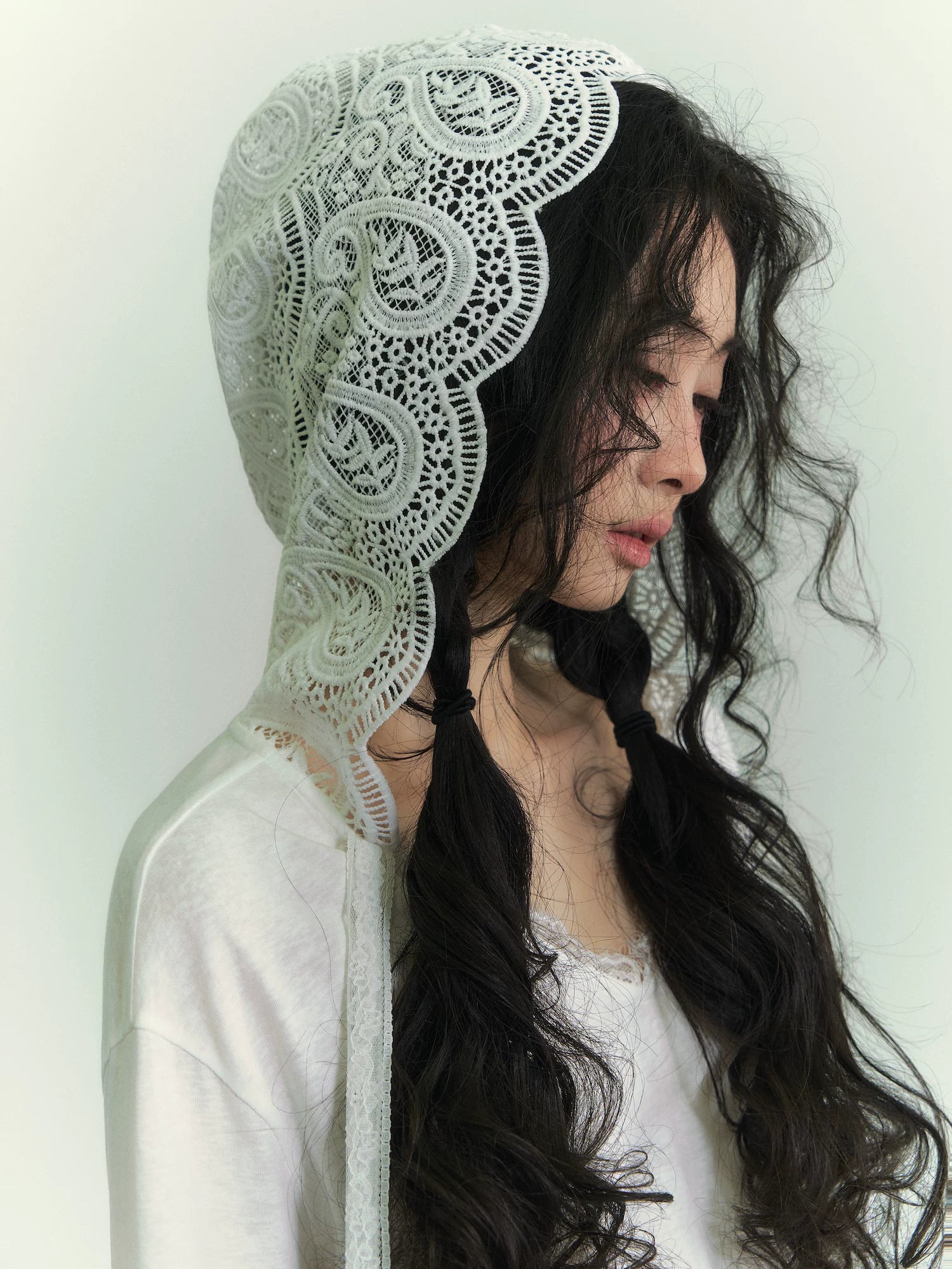 Lace Panel Tie-Detail Hooded Blouse