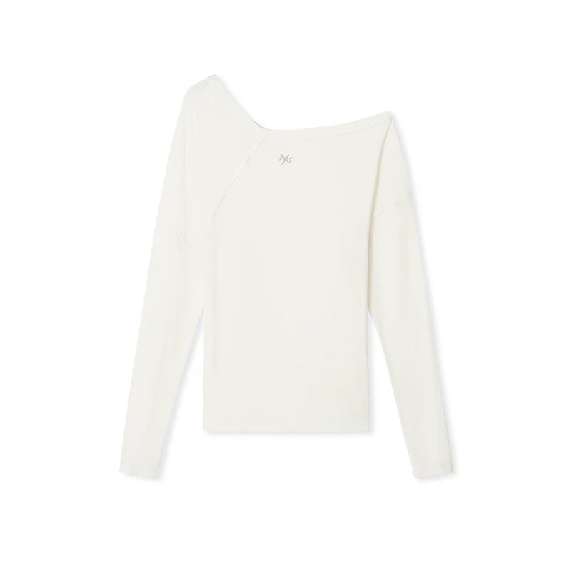 Asymmetric Off-Shoulder Wool-Lyocell Knit Tee